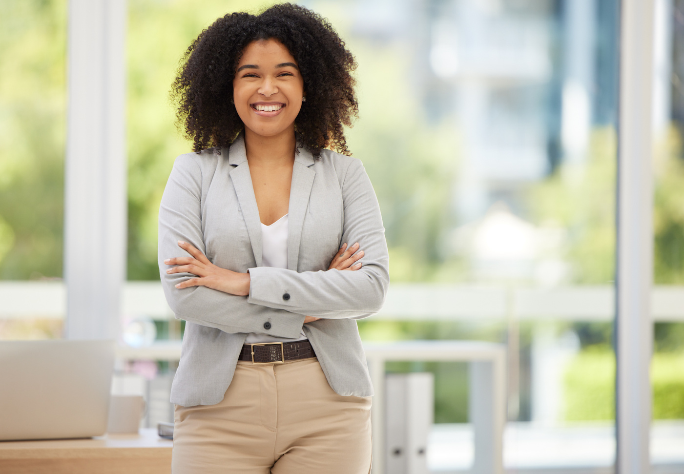 Business, Confidence and Portrait of Happy Black Woman, Worker or Employee with Pride in Marketing Career Success. Women Empowerment, Corporate Happiness or Office Girl Satisfied with Advertising Job