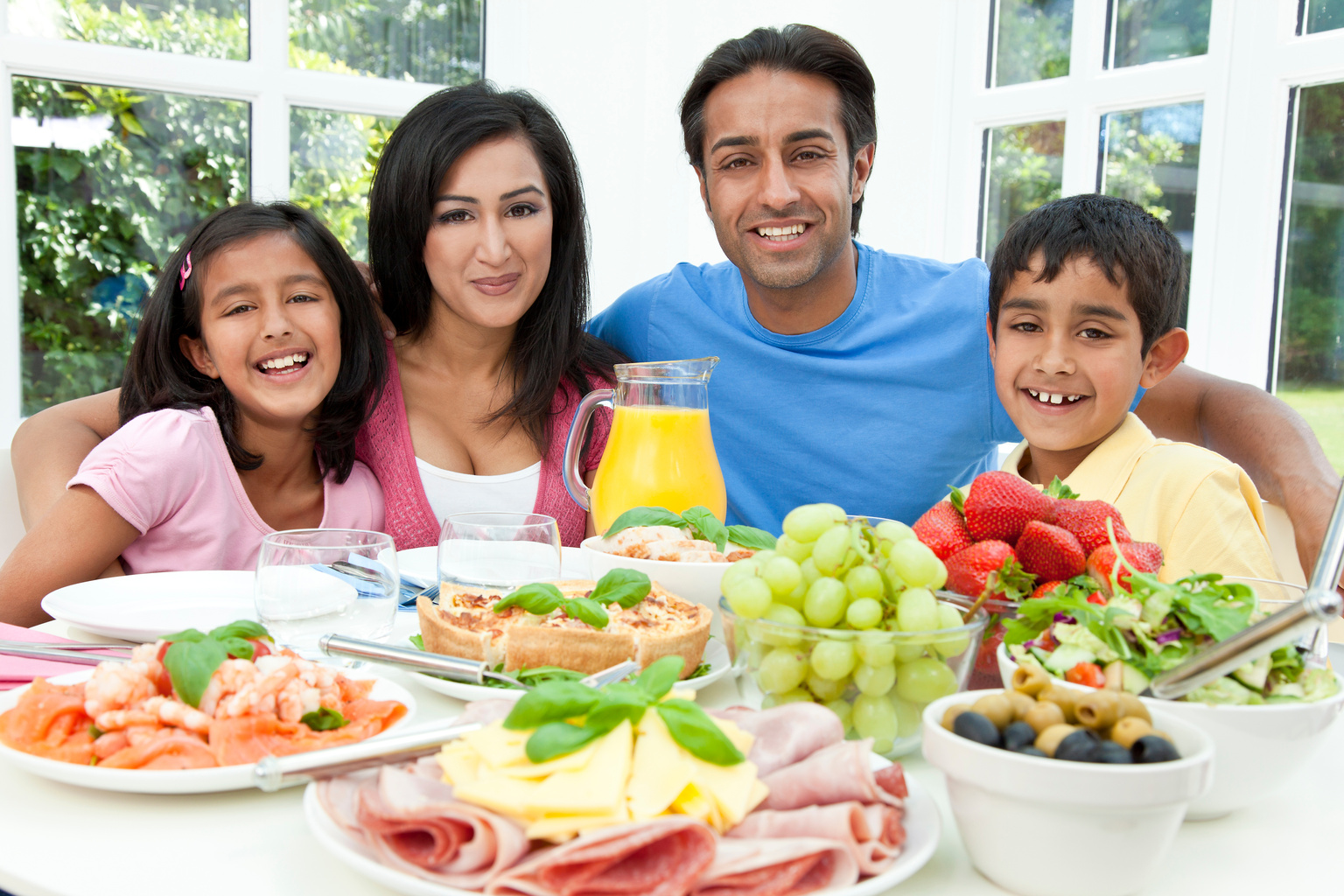 Asian Indian Parents Children Family Eating Healthy Food